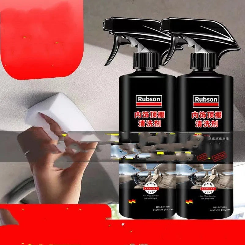 Bottles of wash-free ultrasonic fabric ceiling foam decontamination cleaner with towel and sponge wipes
