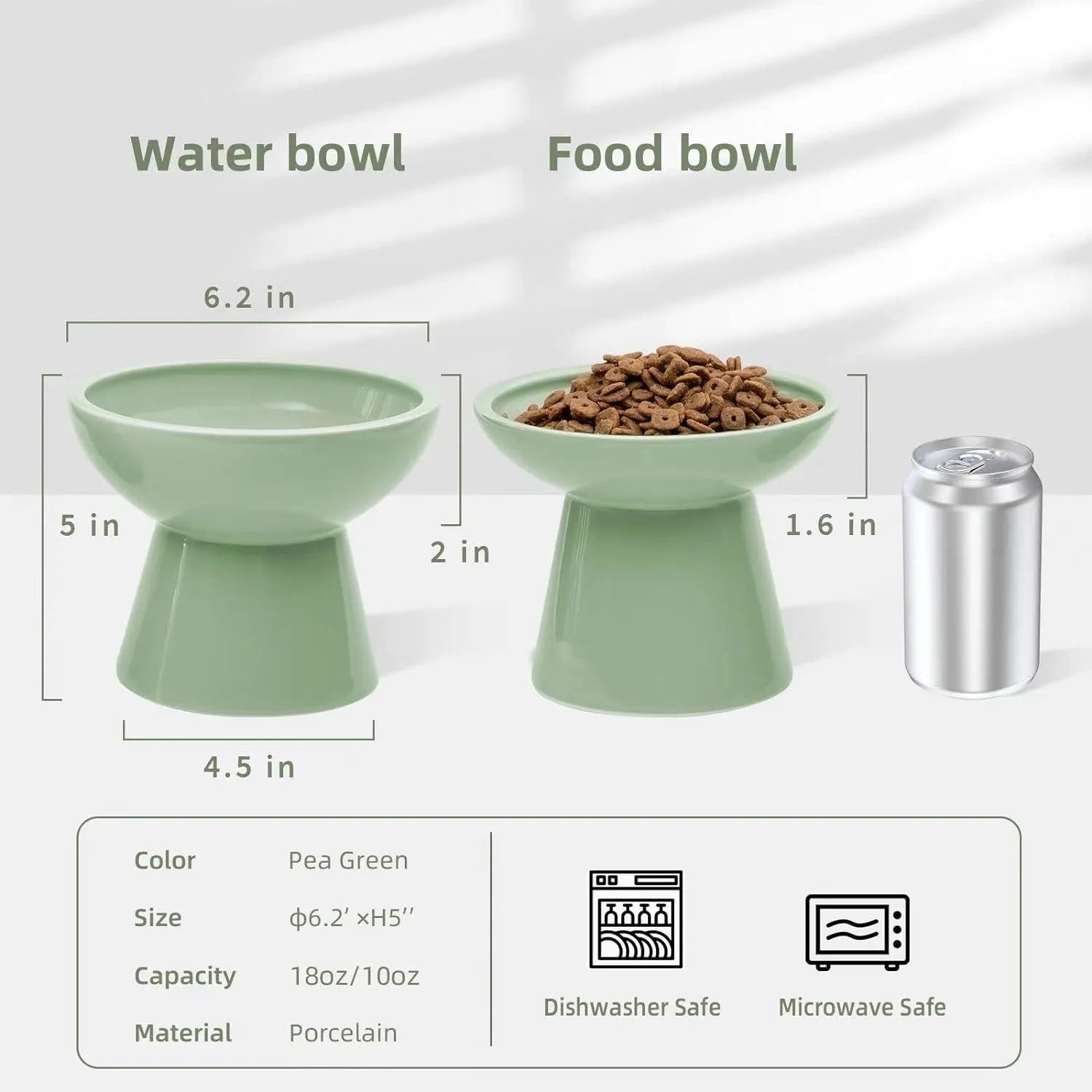 Elevated ceramic cat bowl with wide shallow design in blue green pink or white