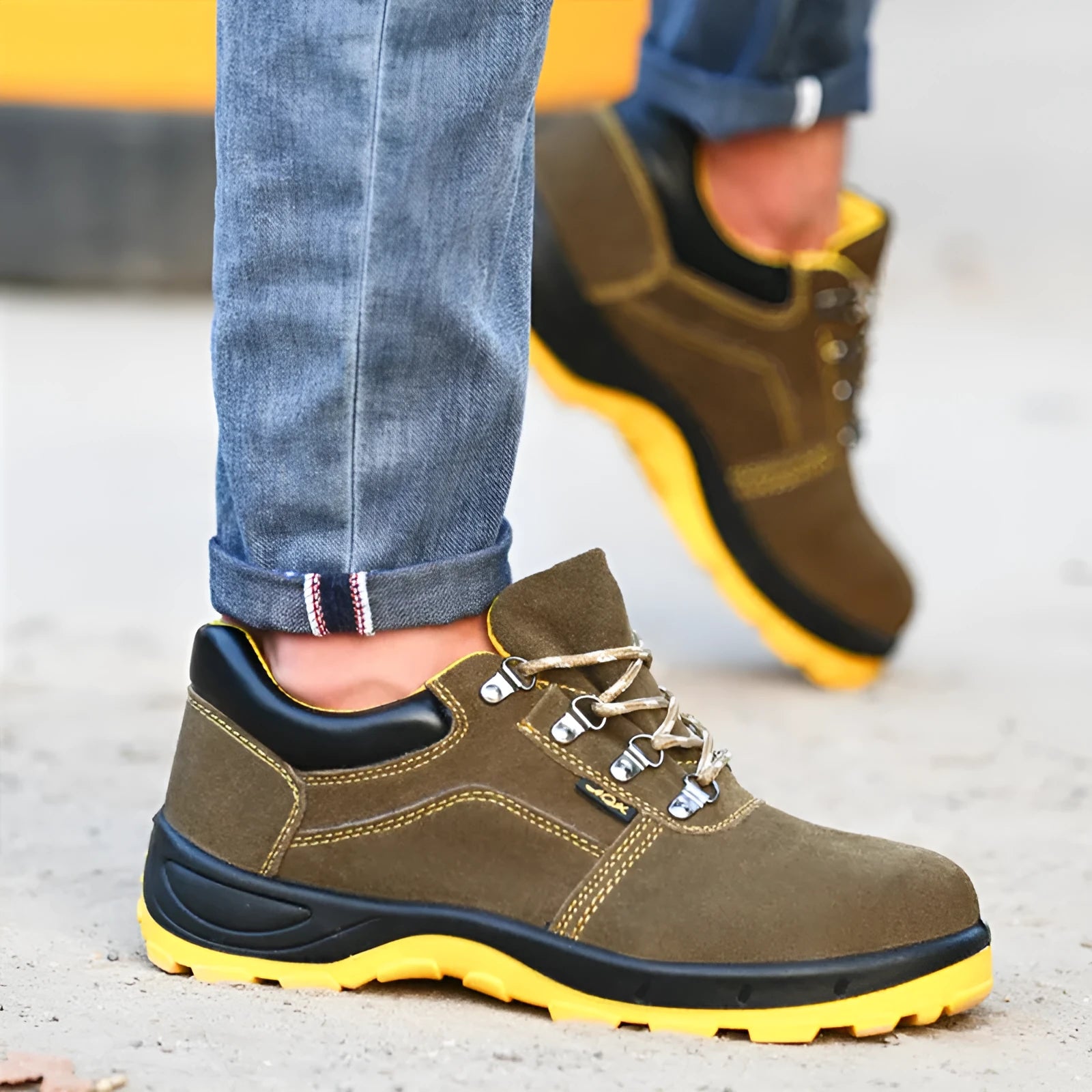 Bronze cow suede leather steel toe safety shoes with anti-skid sole pattern