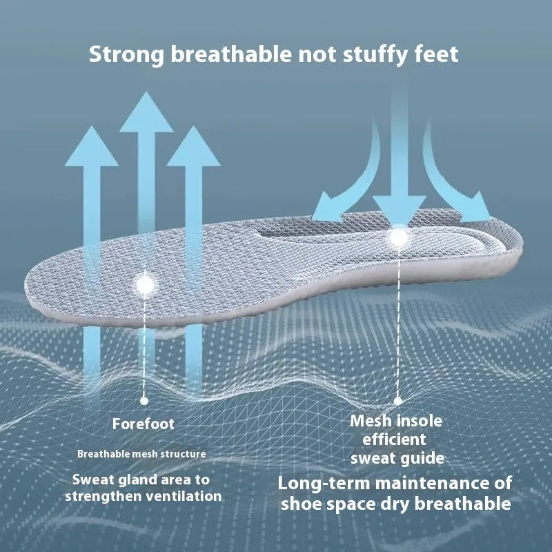 Breathable PU sports insoles in grey, black and orange colours with trimmable sizing