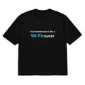 Black men's T-shirt with 3D digital printed cartoon pattern showing loose fit and short sleeves