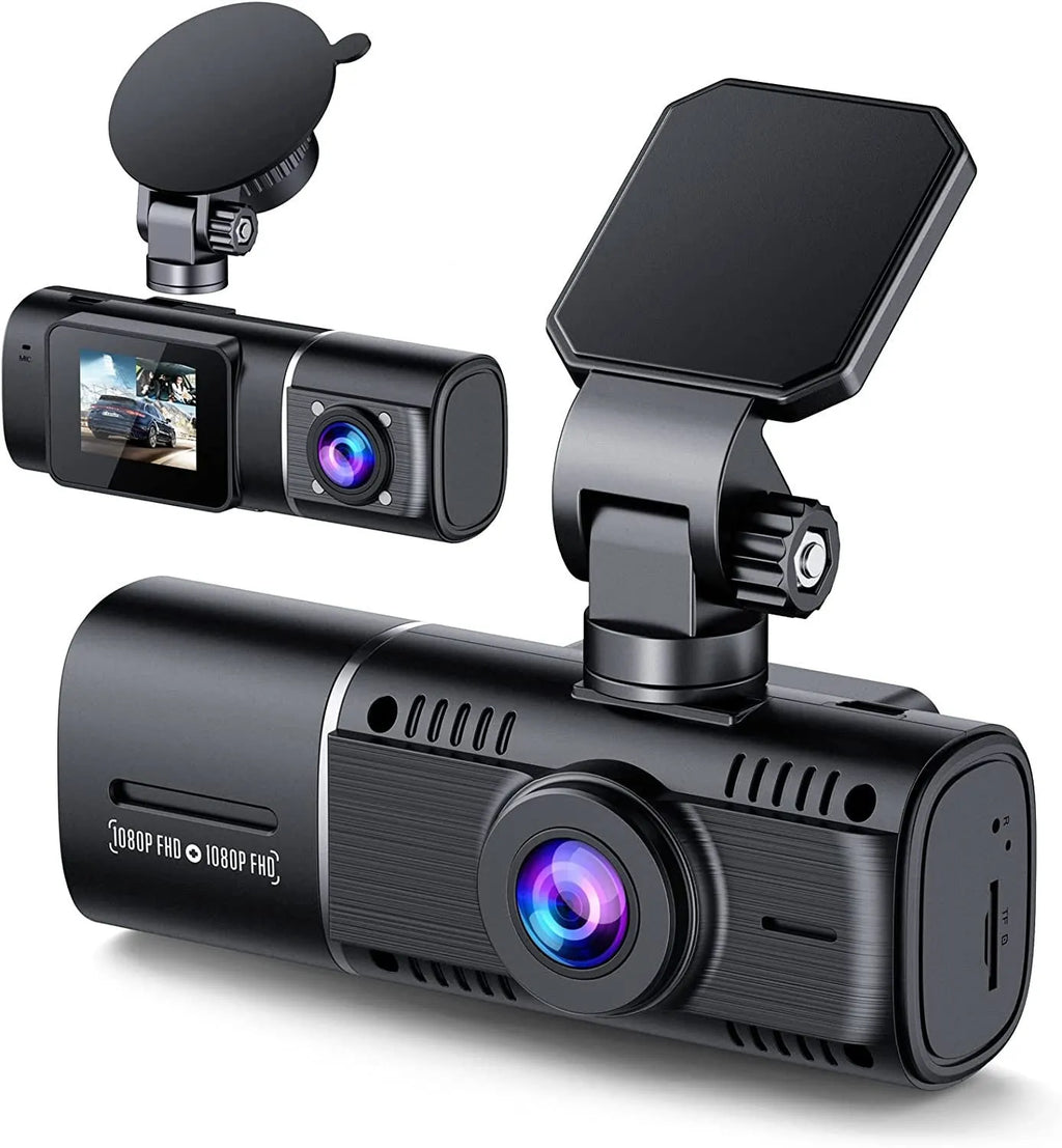 Standard black car dash camera for front and rear recording with a 1.5-inch screen