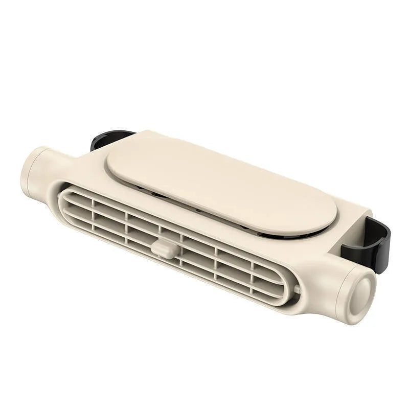 USB car seat fan with brushless motor mounted on car headrest using Velcro strips