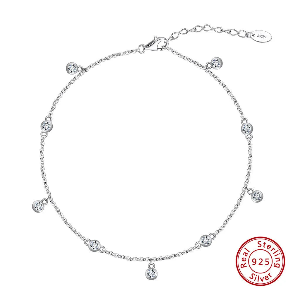 Women's geometric zirconium crystal anklet in gold or white gold plating on silver chain