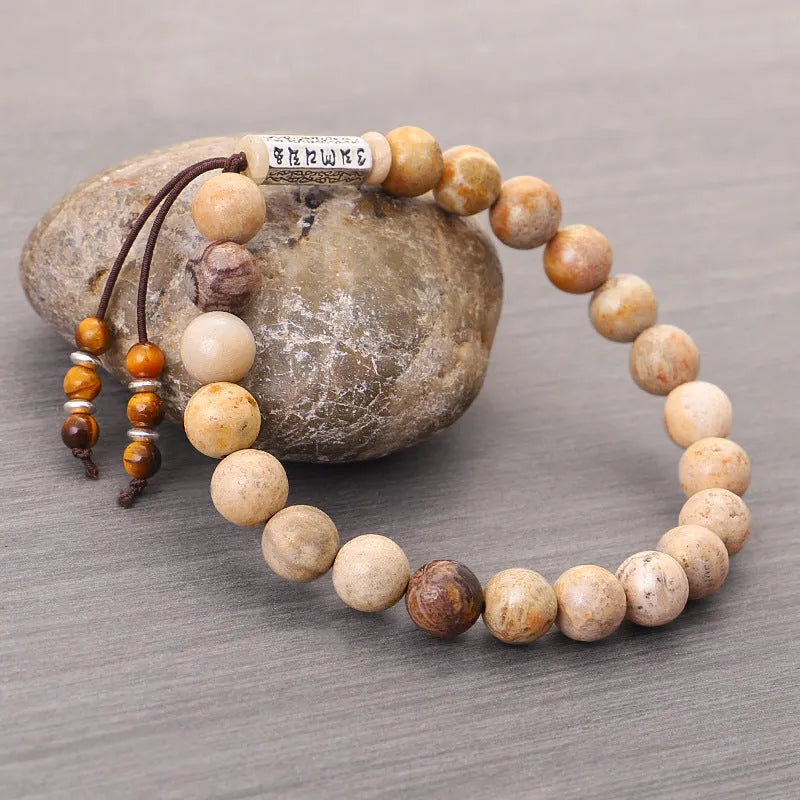 Wood colour handmade stone bead bracelet with European and American retro style original design