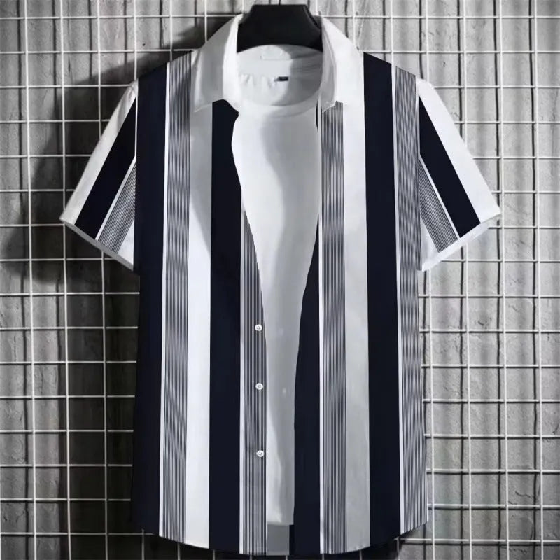 Men's linen short sleeve t-shirt with a simple 3D striped print in multiple colours.