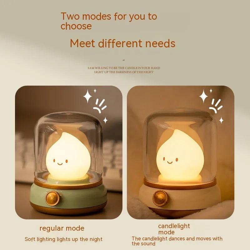 Retro small night lamp in green, USB rechargeable with two lighting modes, 100x108x124mm