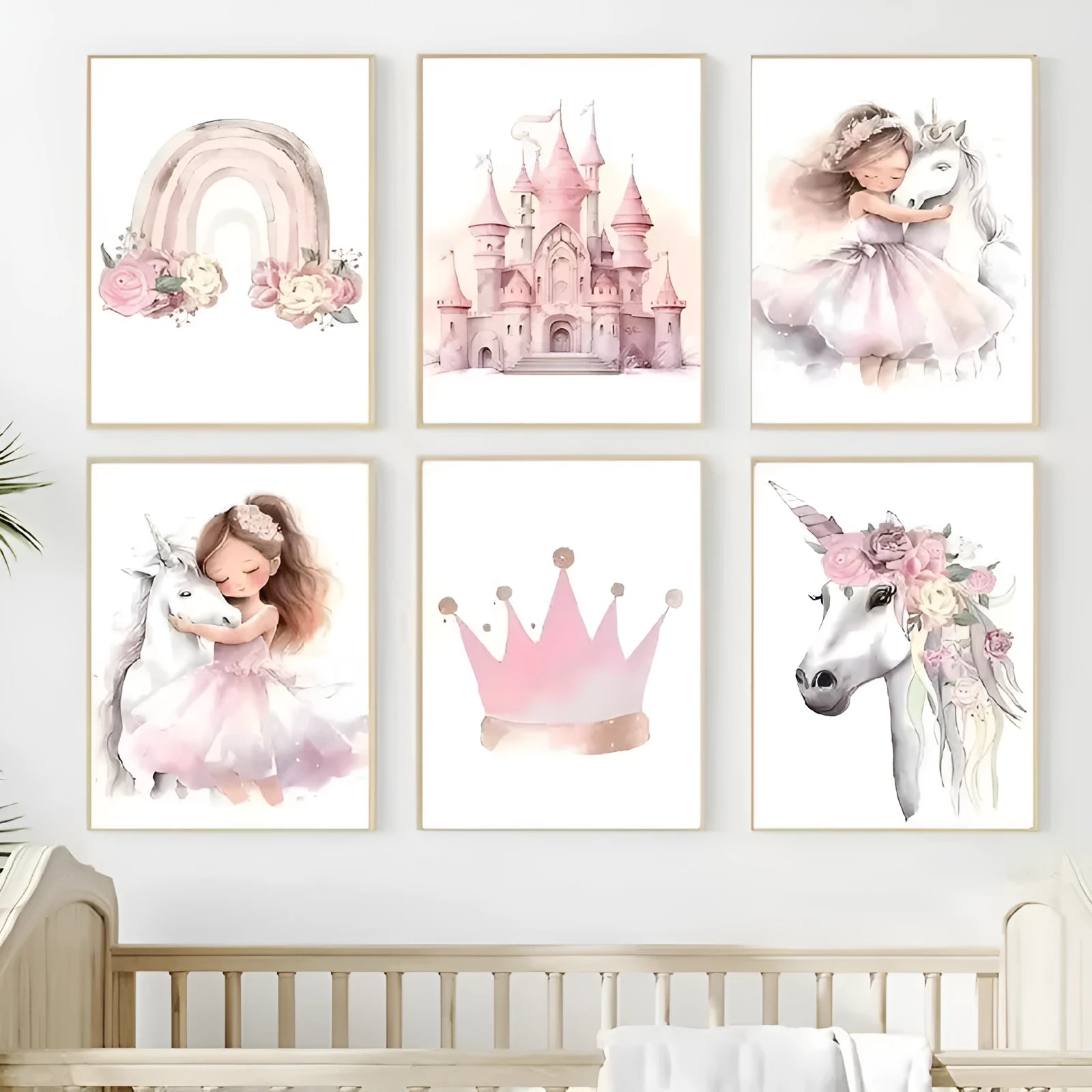 Rainbow castle crown canvas wall painting frameless decor in Nordic style with pattern and size options