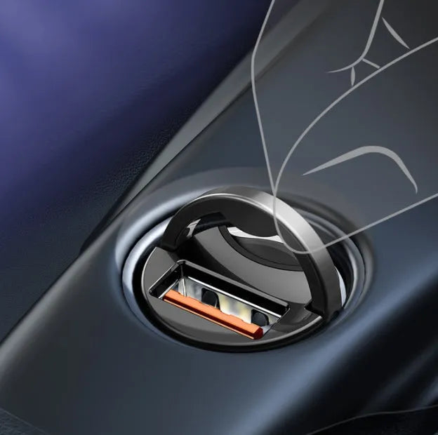 Baseus electro-optical grey 30W mini car charger with 1 metre USB cable