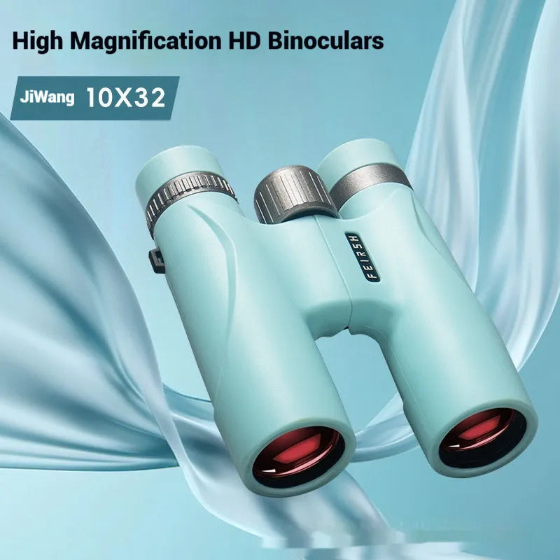 Wine red film imaging bright binoculars in grey or blue colour with 10x32 specification.