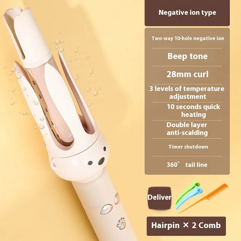 Beige anion automatic hair curler with negative ion technology and UK plug