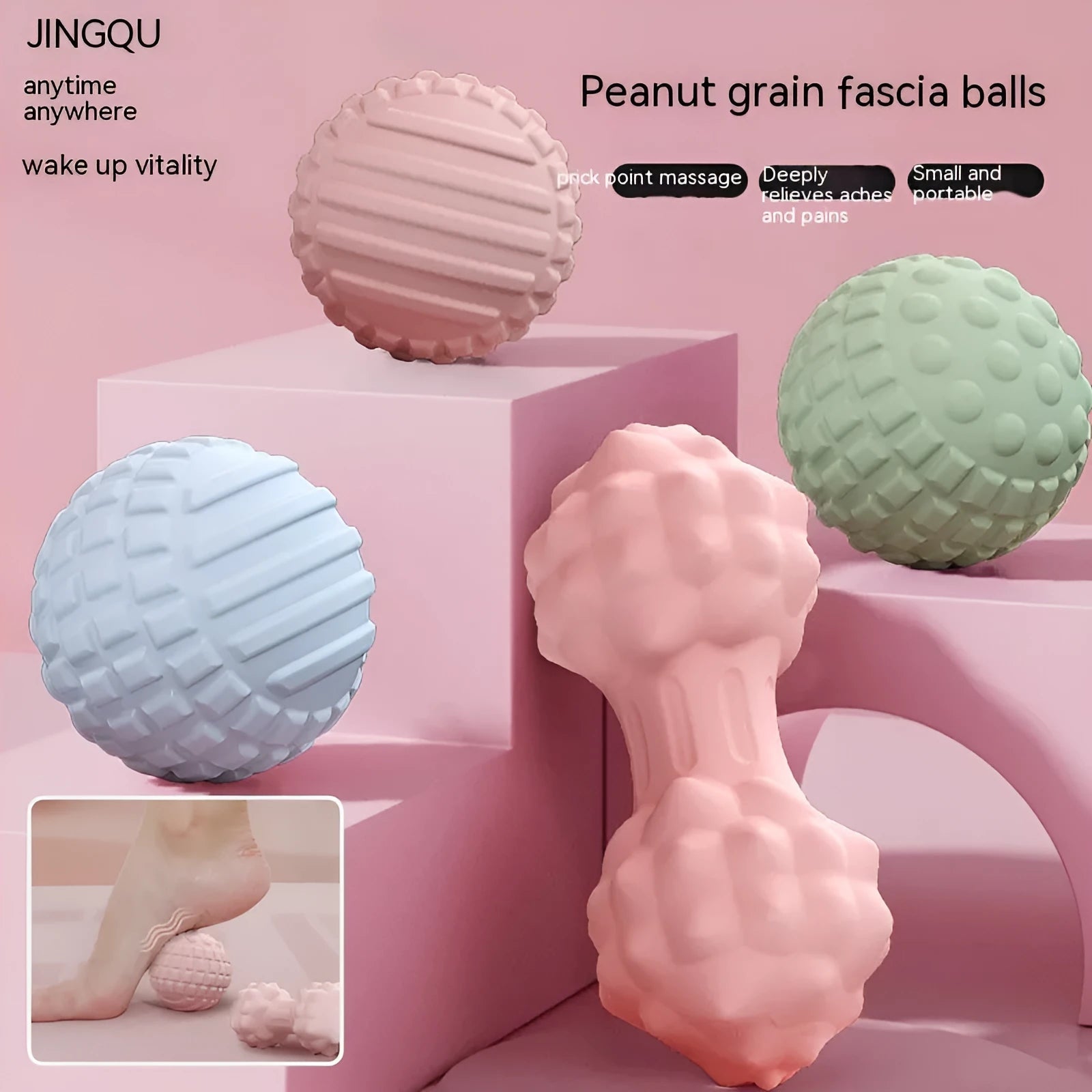 TPR foot massage yoga ball in pink, blue, green, or purple, 6cm diameter