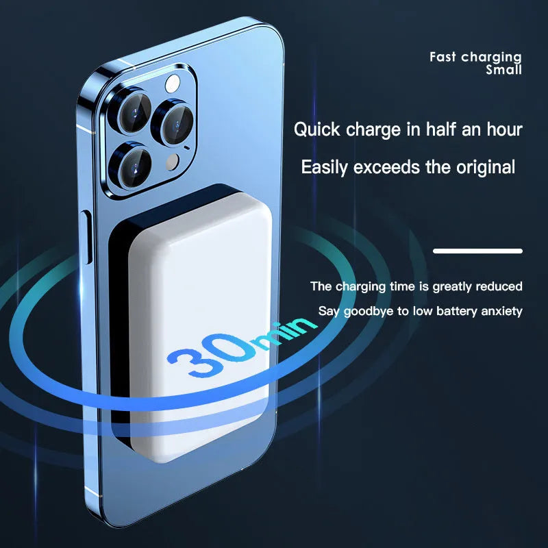 Pink magnetic wireless power bank showing dimensions 100x64x18mm