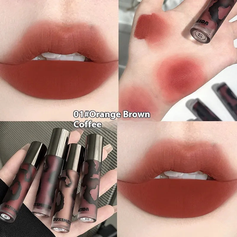 Matte lip mud lipstick in five colour shades with no stain on cup formula, 3.2g net content.