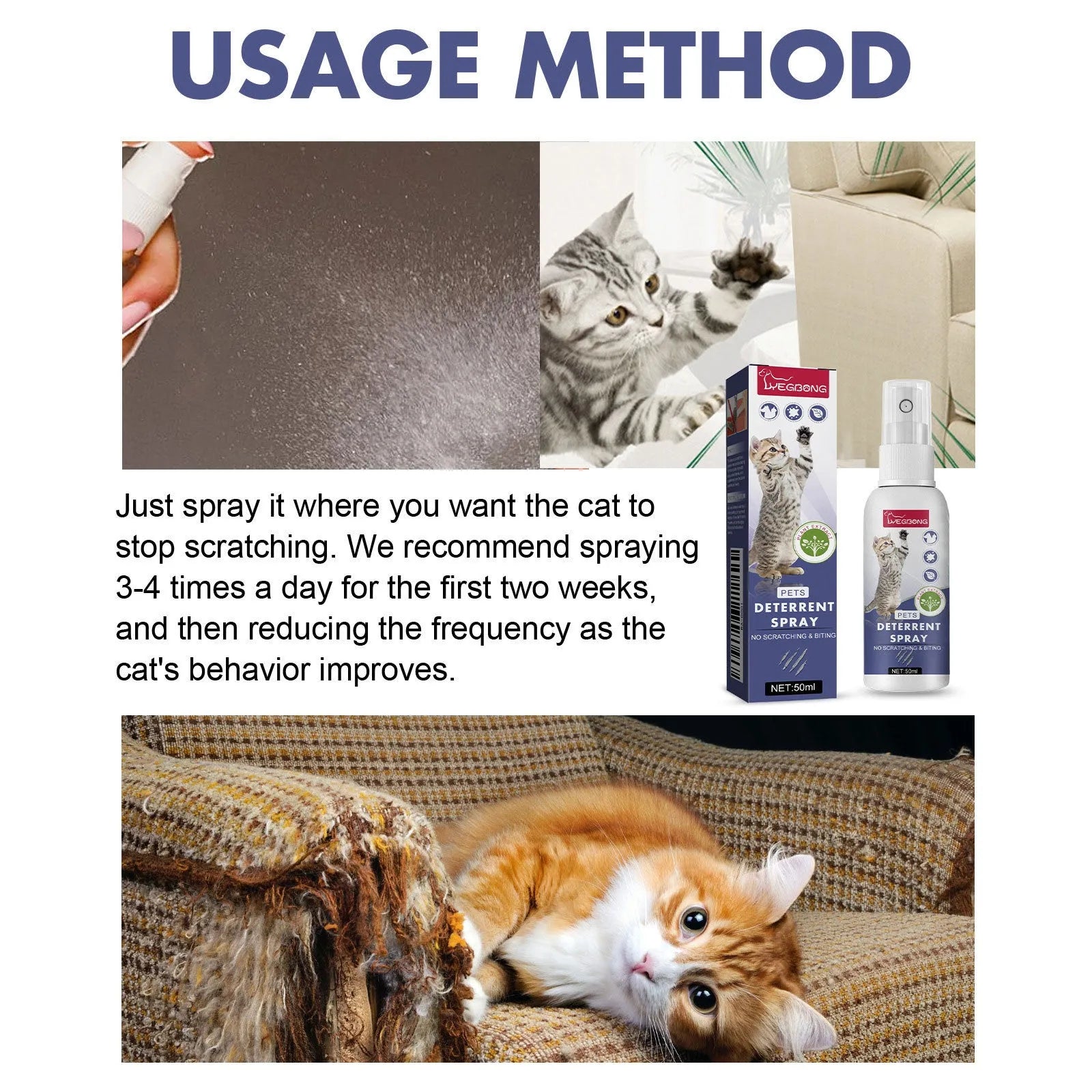 50ml boxed bottle of expelling spray for deterring dog and cat scratching on furniture