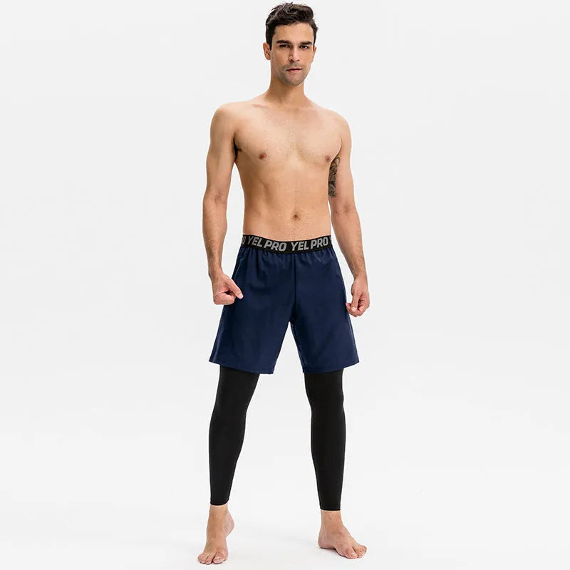Men's grey quick-drying high elastic tight pants for fitness and running sports