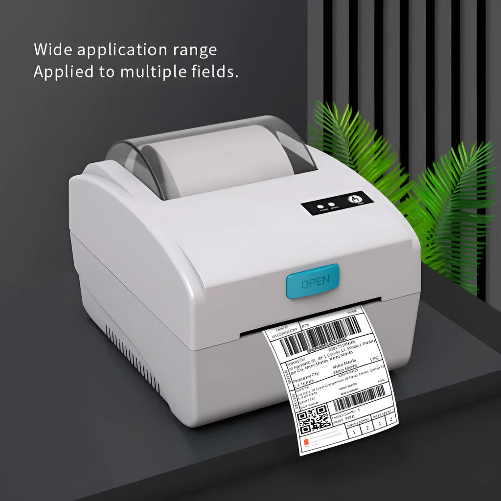 White Bluetooth thermal label printer with compact 200mm design for shipping and barcode labels