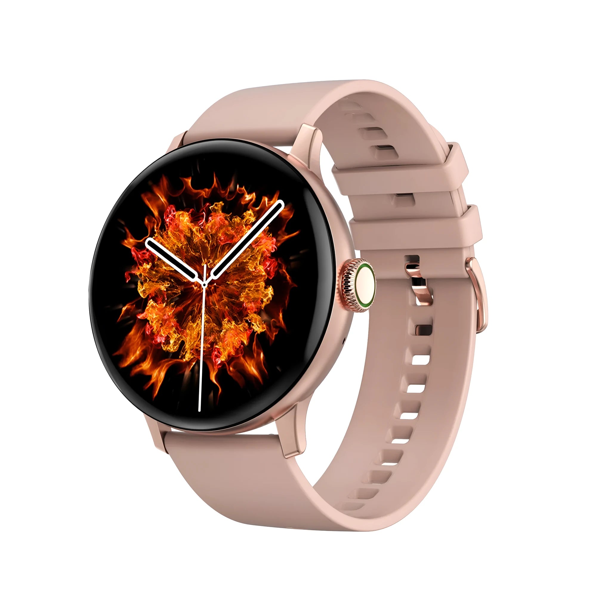 Black steel Bluetooth smart bracelet with touch screen on a wrist, showing heart rate display.