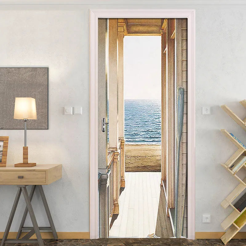 Set of two PVC self-adhesive landscape door stickers 77x200cm for home decor