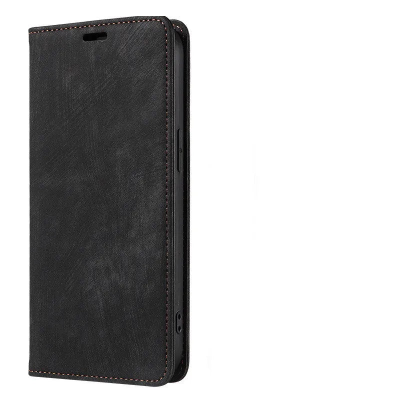 Magnetic flip phone case for iPhone in multiple colours showing leather and TPU construction