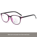 Ultra-light women's presbyopic glasses showing black focus and champagne box frame colours