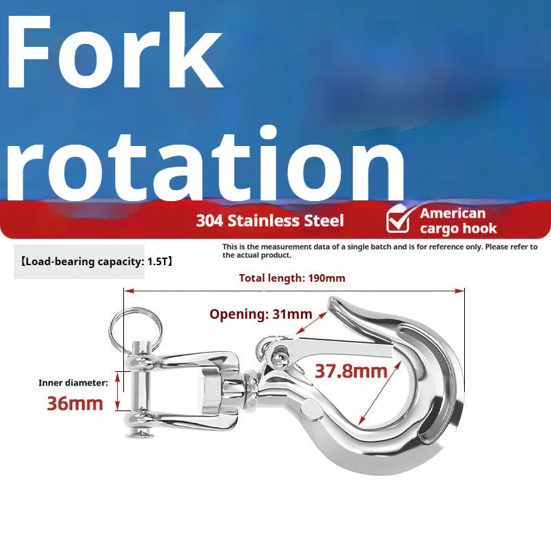 304 stainless steel fork rotating load-bearing hook with directional swivel ring in 150kg to 1500kg capacities