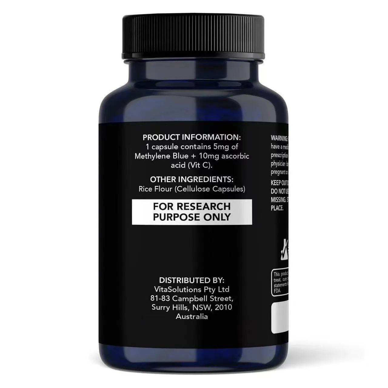 White bottle of Methylene Blue Capsules, 60 tablets, standard specification, hair oil category supplement.
