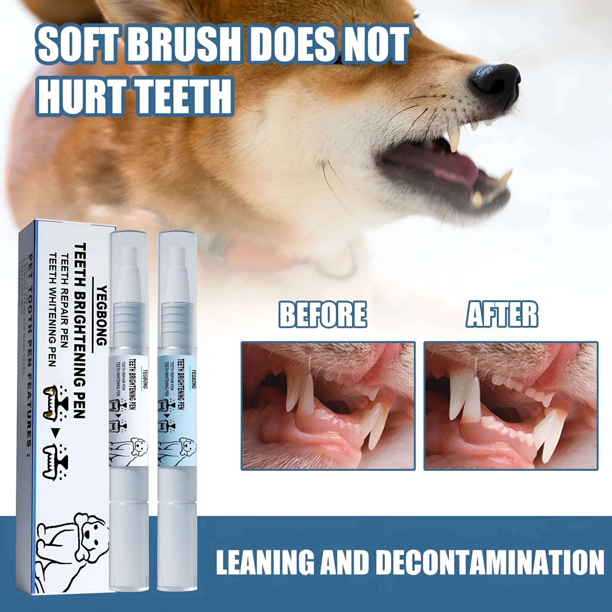 Yegbong pet teeth whitening pen with dental brush applicator for dogs and cats.