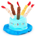 Blue or pink dog birthday hat toy for small to medium dogs on a white background.