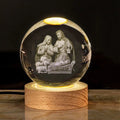 6cm white crystal religious ornament on wooden base with warm lighting