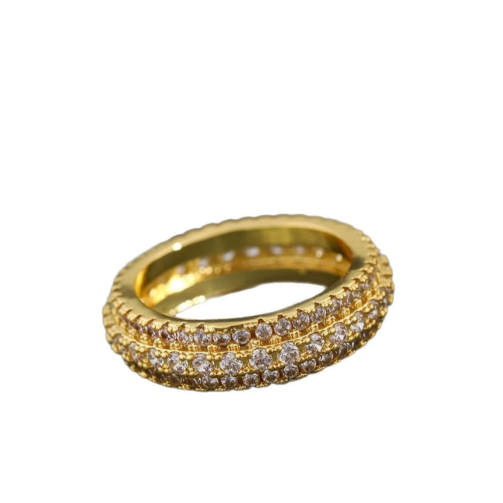 Geometric triangle zircon inlay ring on a copper band in a unisex design for proposals.