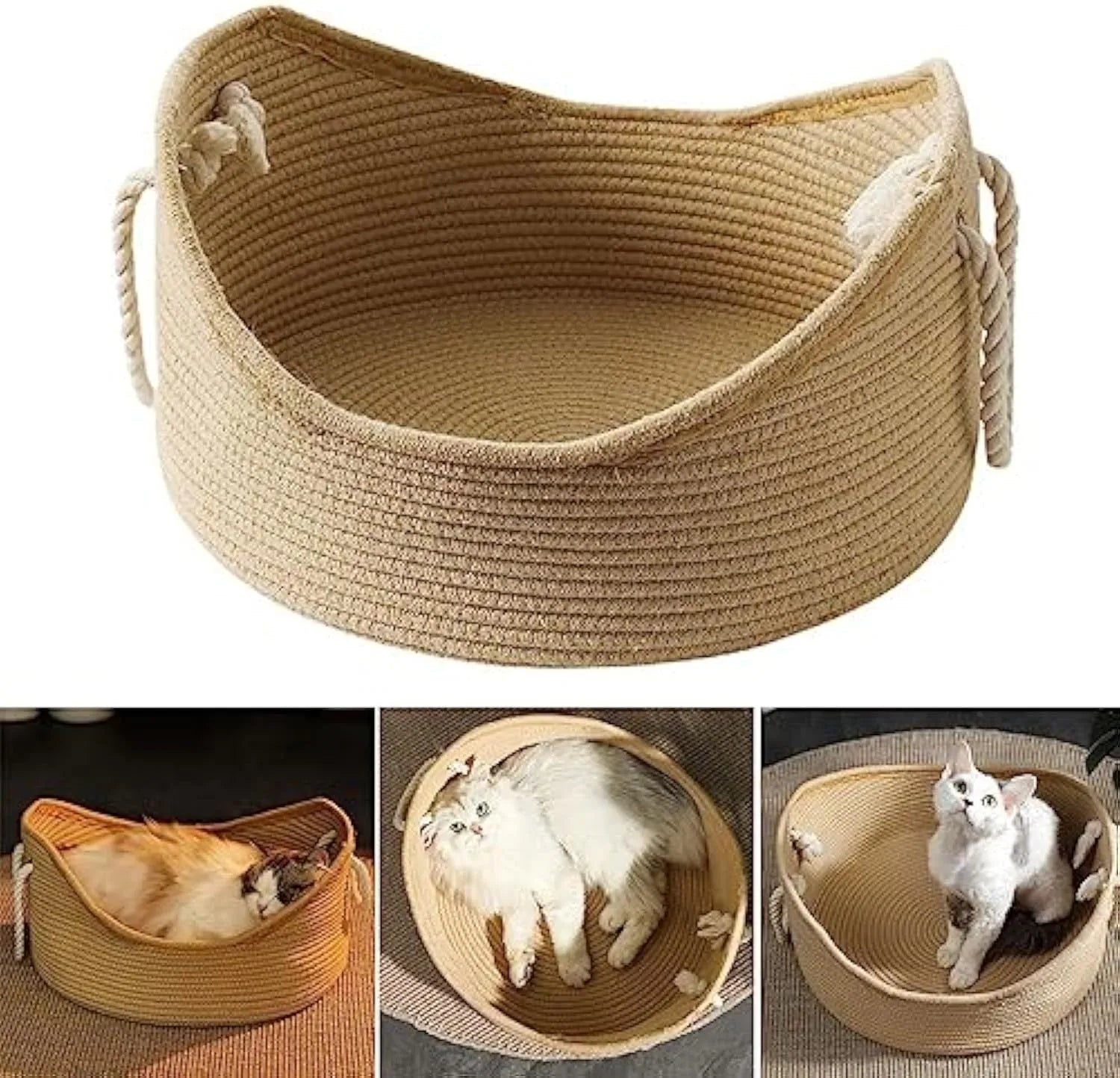 Square wicker cat basket bed with integrated corrugated cardboard scratching panel