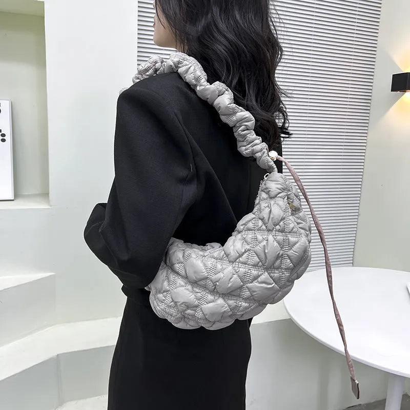 Women's nylon underarm messenger bag in solid colour with adjustable shoulder strap