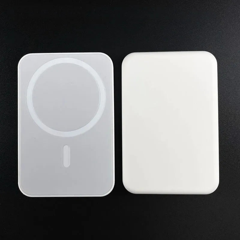 Magnetic wireless charging power bank in white colour showing compact rectangular design