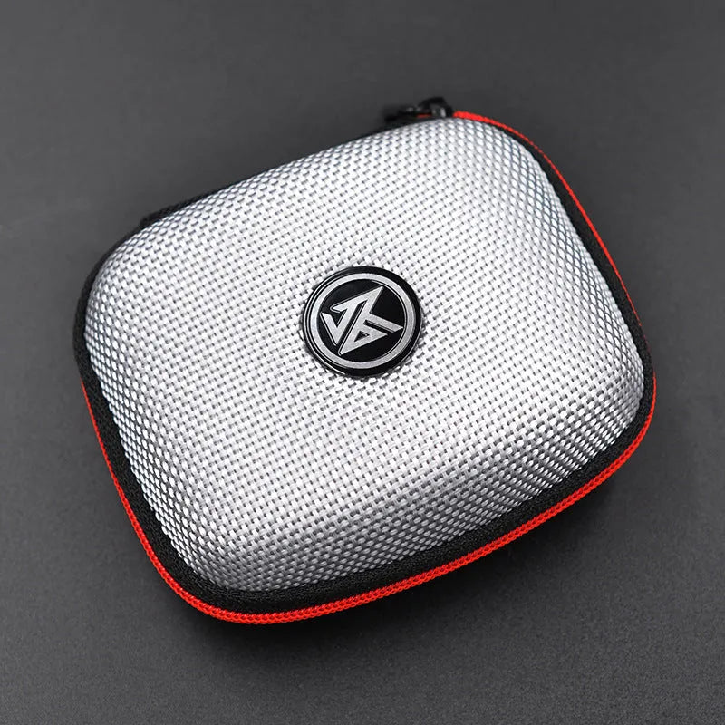 EVA anti-pressure earphone storage bag in black with zipper closure on white background