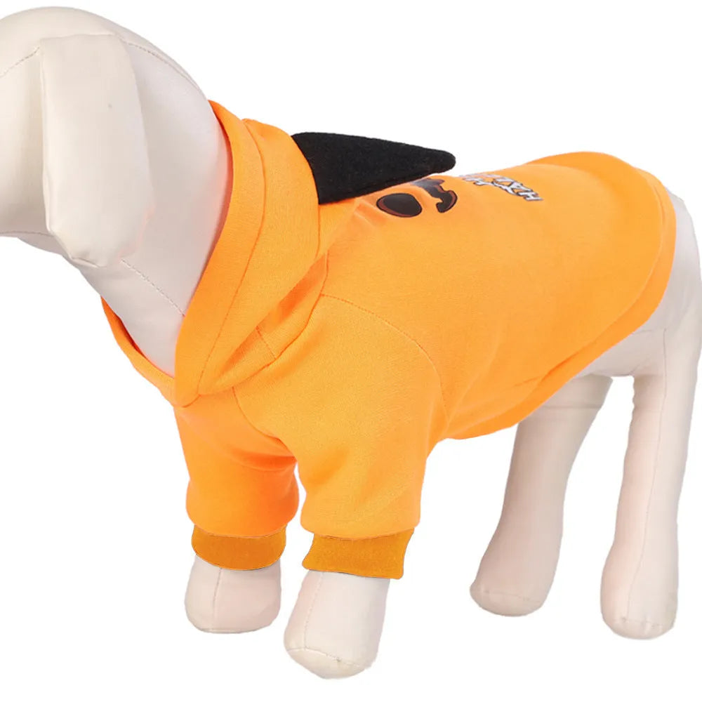 Black flannel Halloween pumpkin dog sweater with yellow jack-o-lantern face on pet