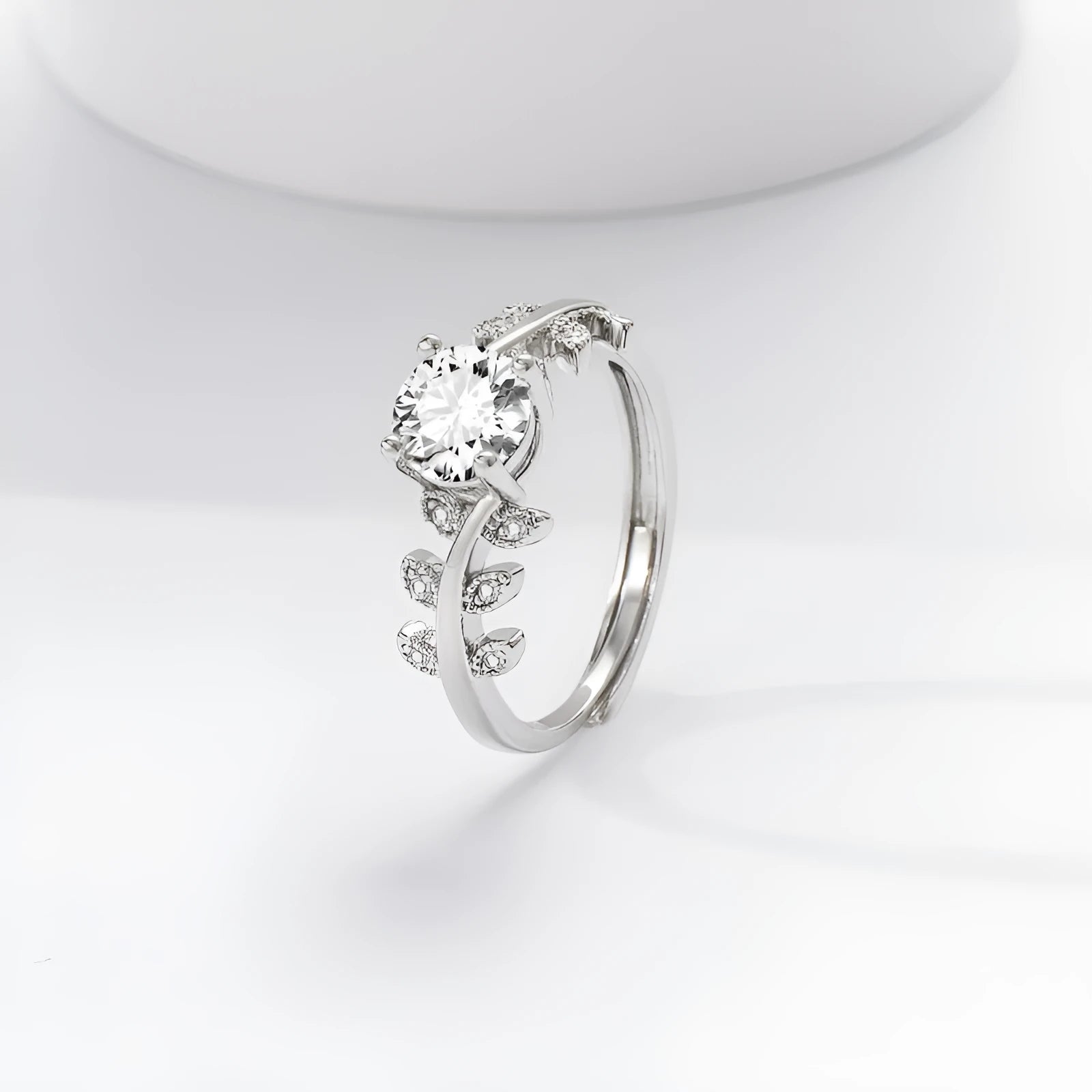 Women's adjustable copper ring leaf shape white gold colour 1 carat high-sensitivity stone index finger
