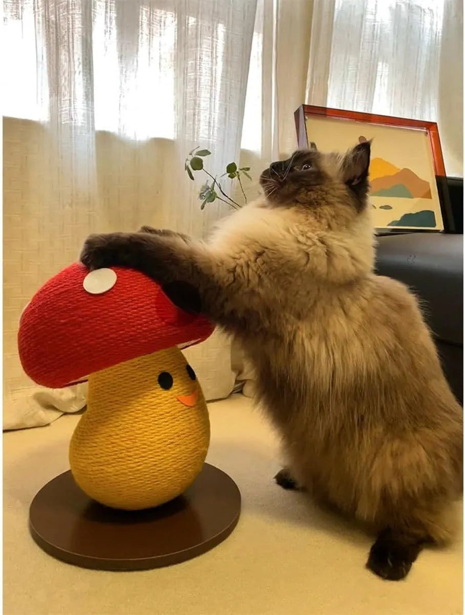 Mushroom-shaped foldable cardboard cat scratcher with accordion design measuring 35 cm