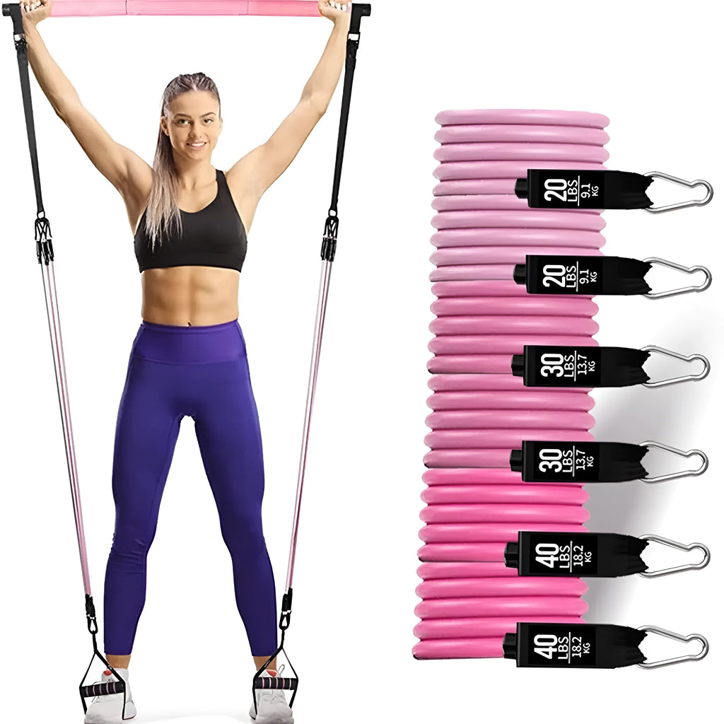 180 pounds yoga gymnastic bar resistance band set with TPE pull rope in pink or black