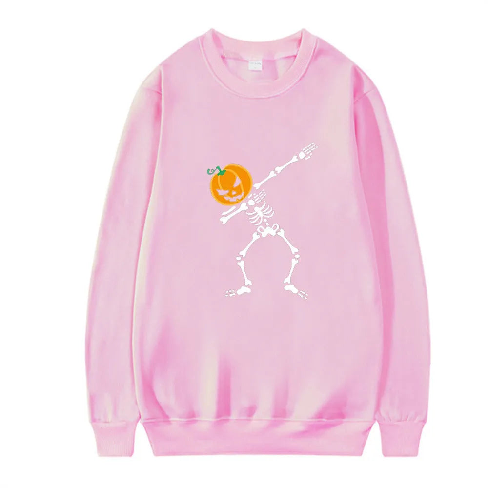 Long sleeve printed crew neck top in black red yellow white or orange red for autumn winter leisure wear
