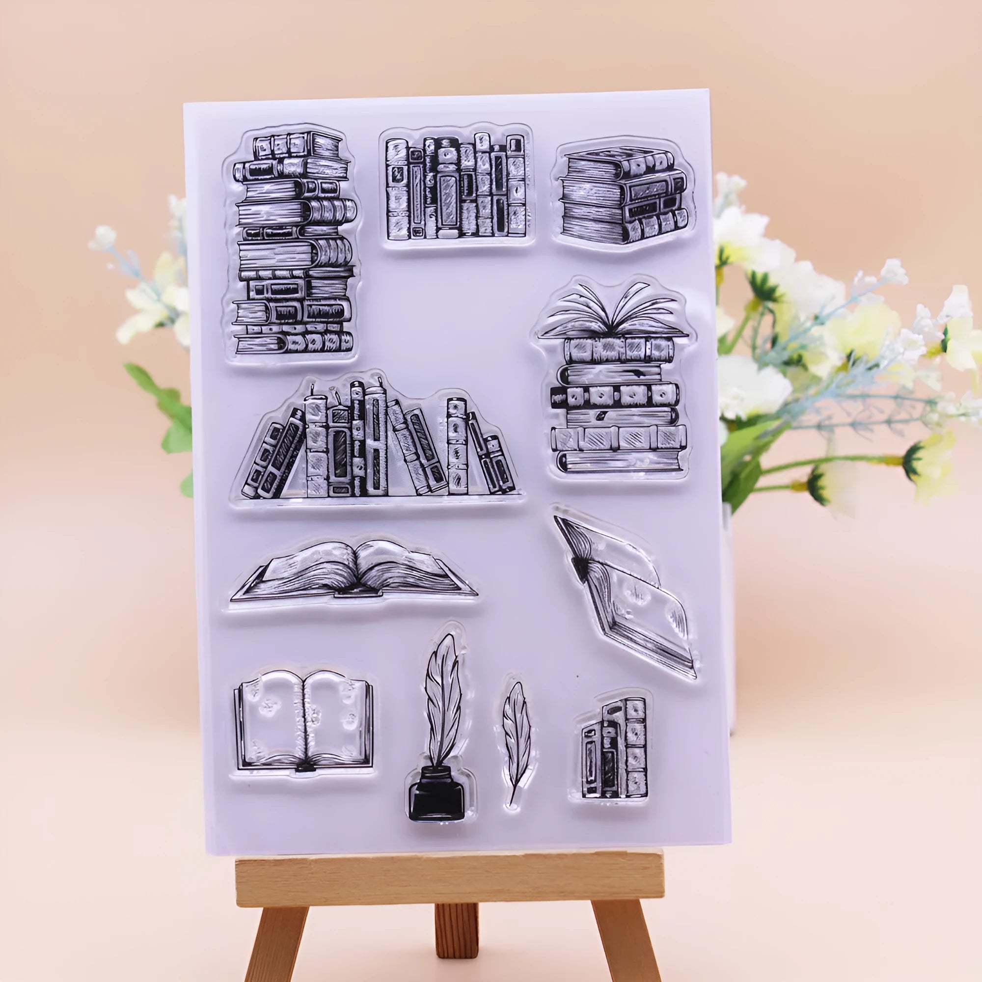 Transparent silicone stamp measuring 11x16cm with white seal pattern for hand accounting