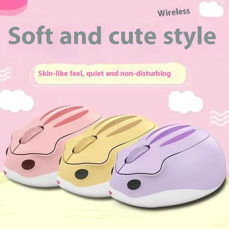 Hamster Wireless Bluetooth Mouse in three colours: yellow, pink, and gray mute options