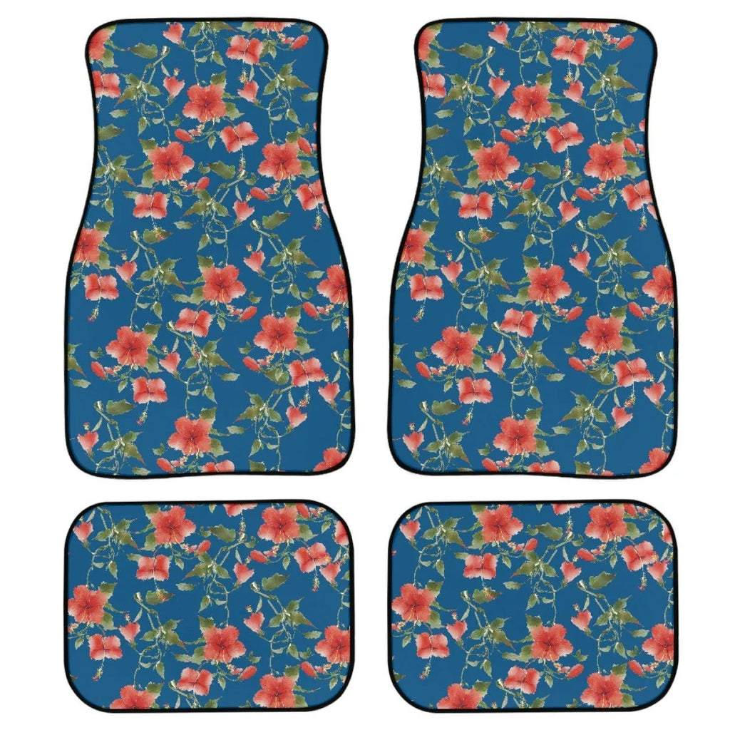 Black printed rubber car floor mat set showing four pieces with textured surface.