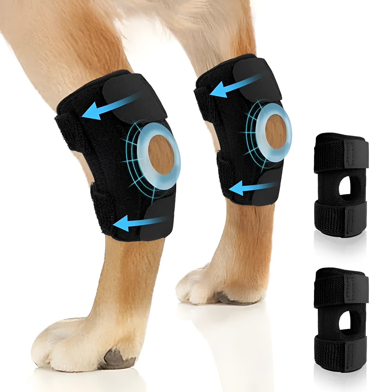 Black polyester dog leg guard for ACL tear rehabilitation and joint protection