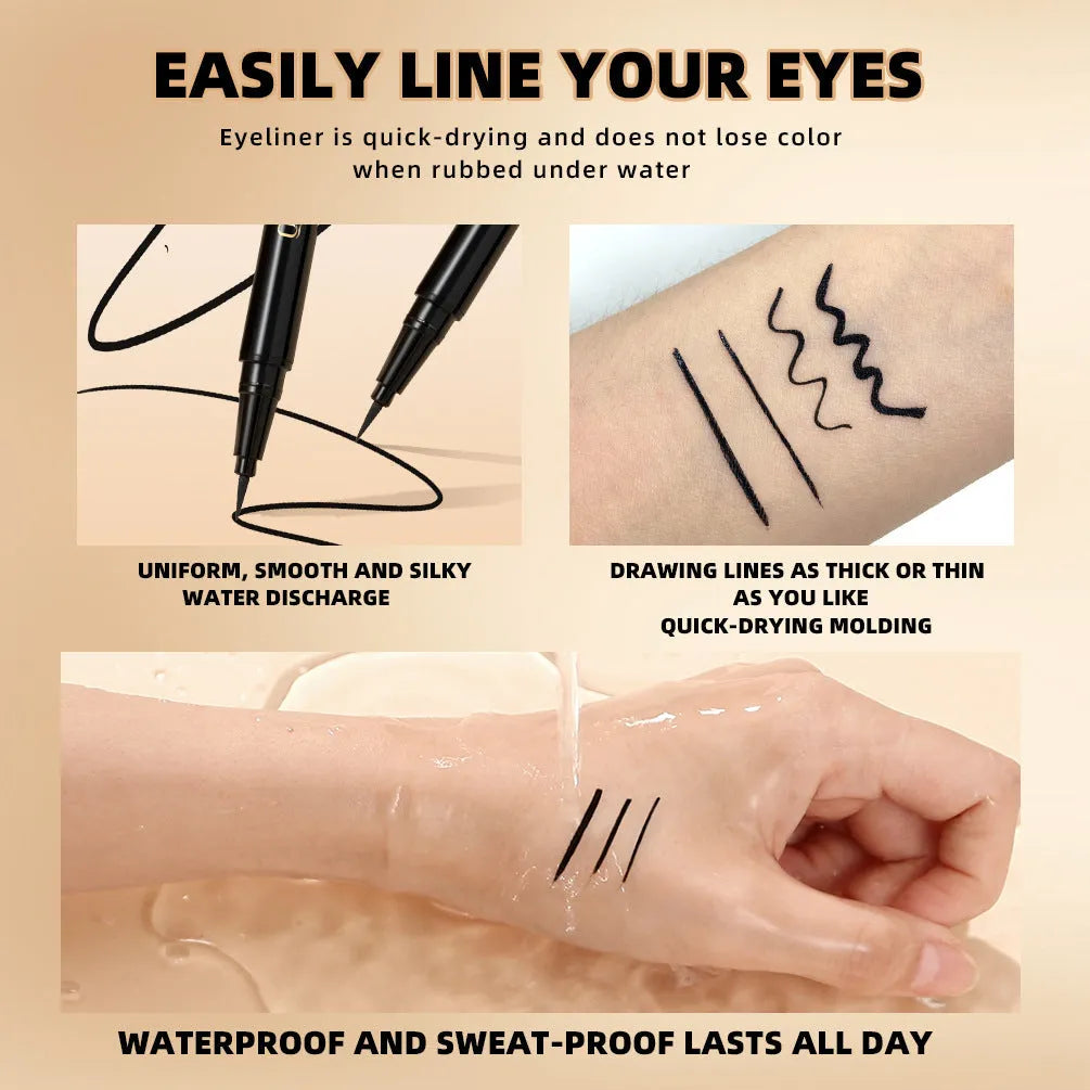 Black liquid eyeliner pen with waterproof, quick-drying formula for smudge-proof eye makeup