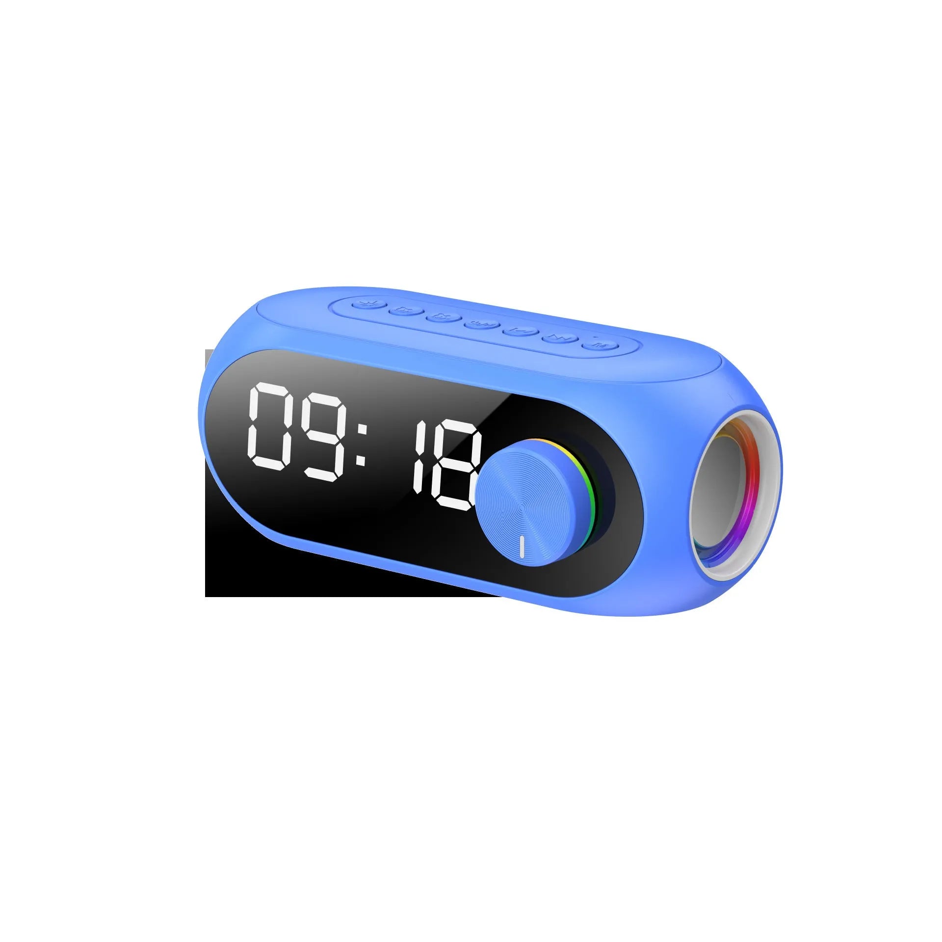 S8 black mini portable clock speaker with extra bass and USB charging cable