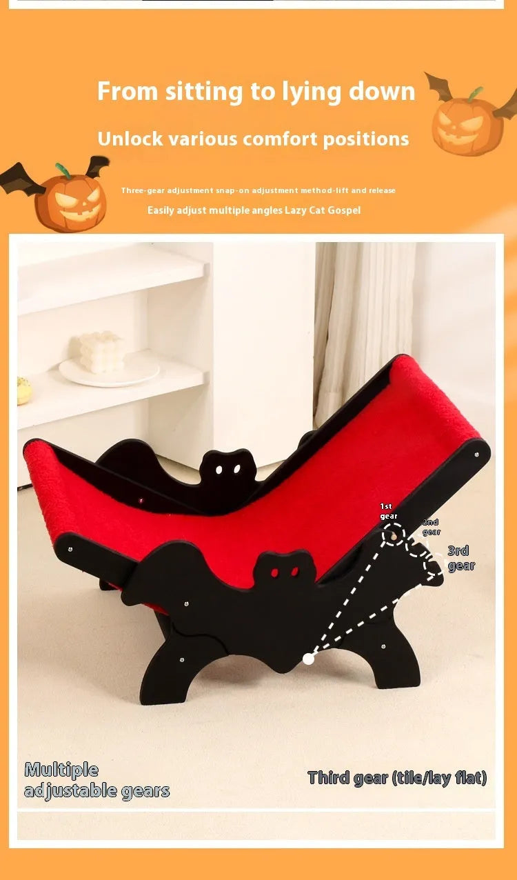 Black and red bat design wooden cat recliner pet bed MW-054