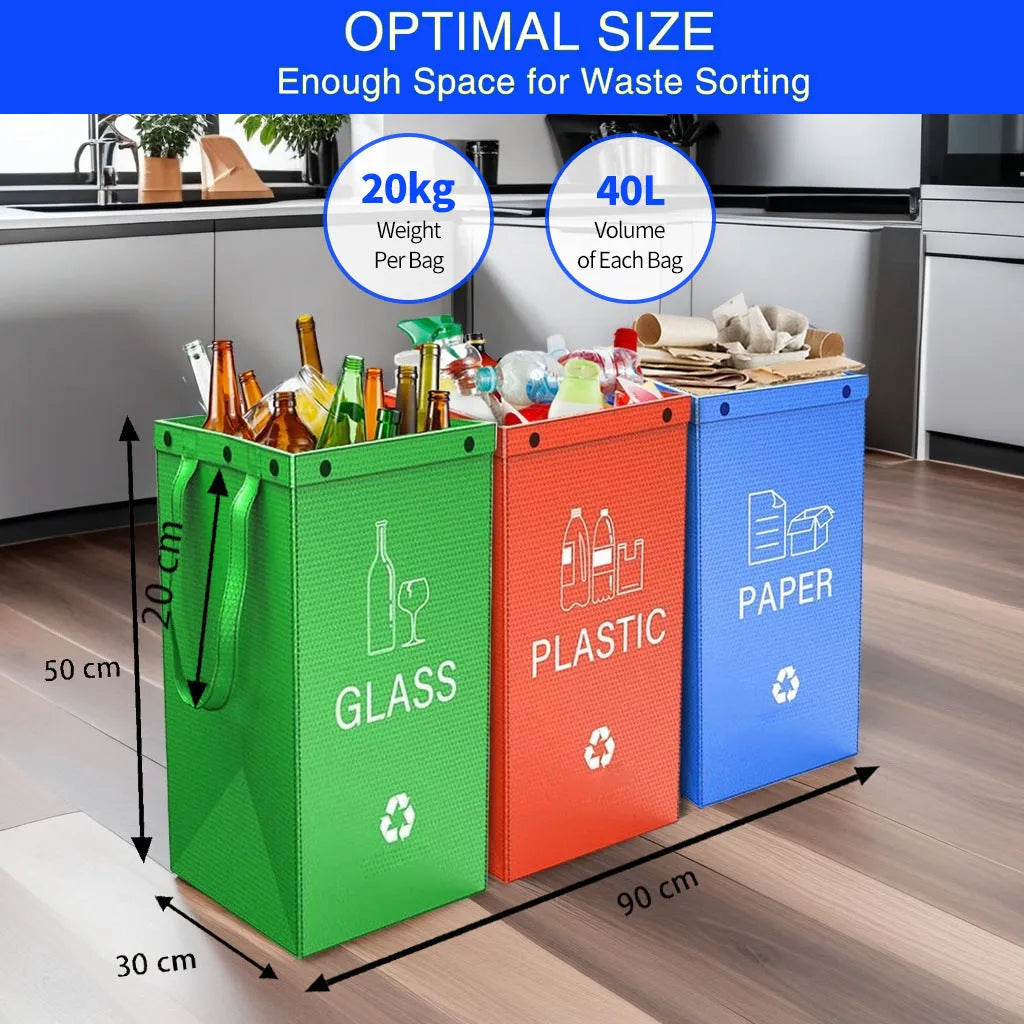 Blue waterproof plastic waste sorting bin with classification compartments, 40 litre capacity.