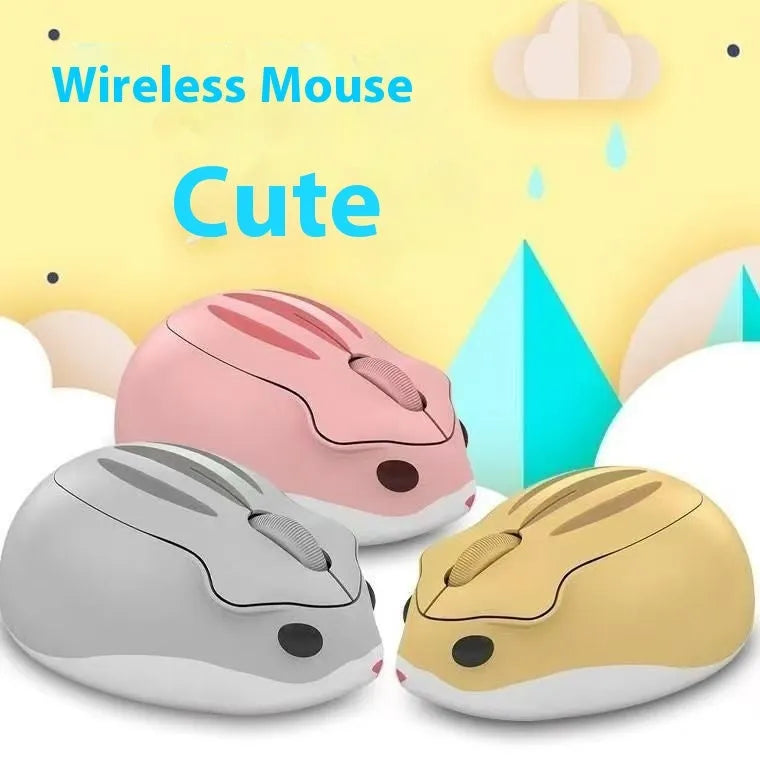 Hamster Wireless Bluetooth Mouse in three colours: yellow, pink, and gray mute options