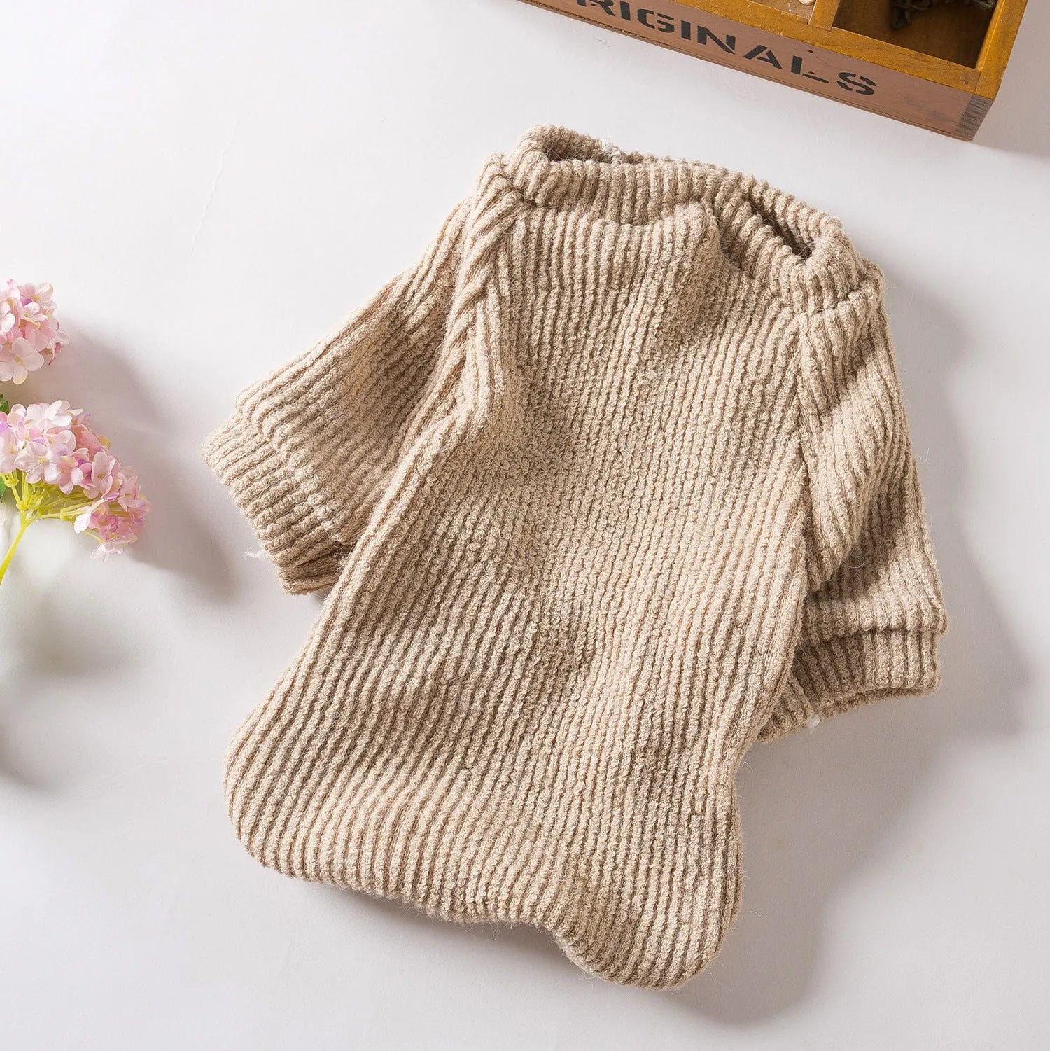 Brown cloth dog sweater pullover for small breeds including Bichon, Pomeranian sizes XS to XL